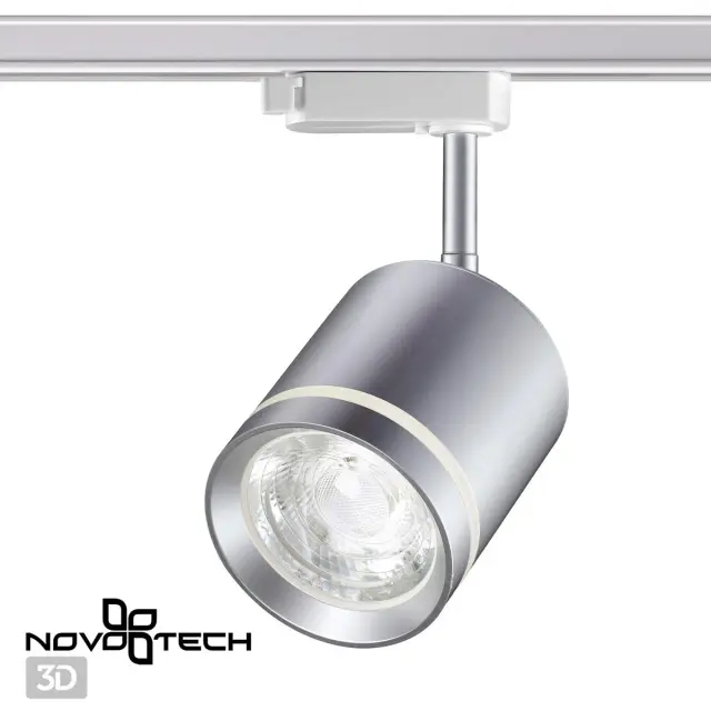 Трековый светильник Novotech в коллекции ARUM с матовым серебряным плафоном и белой арматурой, ракурс 5