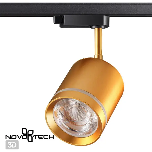 Трековый светильник Novotech в стиле ARUM с матовым золотым плафоном и черной арматурой, ракурс 4