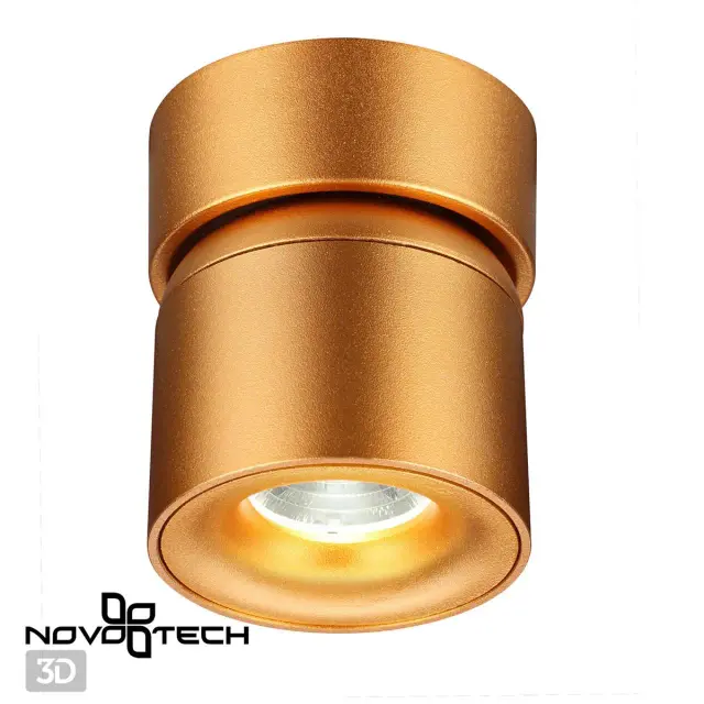 Накладной точечный светильник Novotech в матовом золотом цвете со скругленным плафоном и поворотным механизмом, ракурс 5