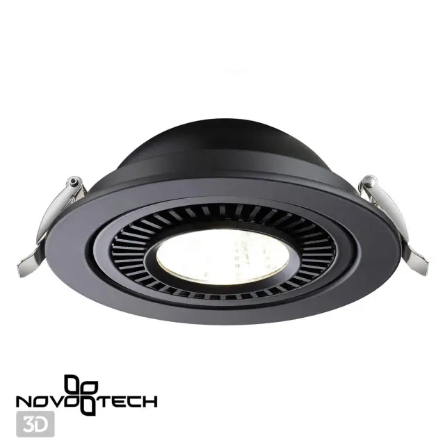 Встраиваемый точечный светильник Novotech в матовом черном металле, минималистичный дизайн с поворотным механизмом, ракурс 5
