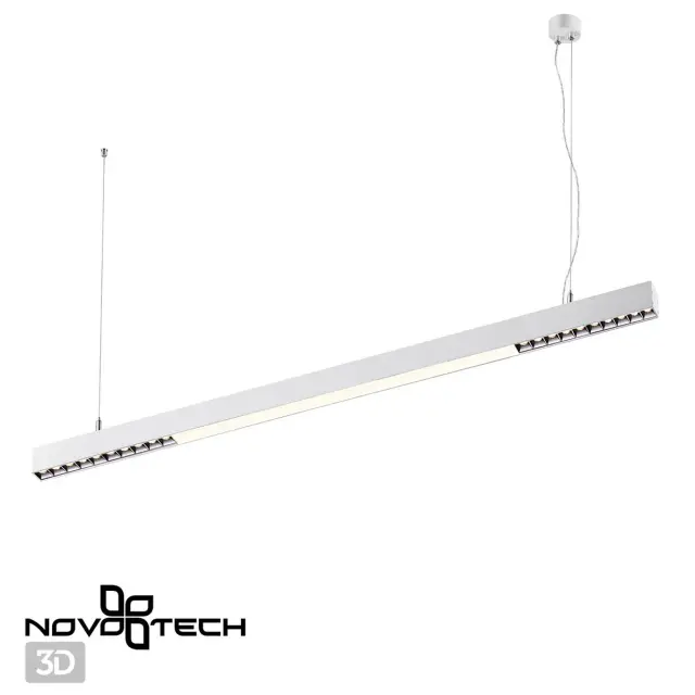 Линейный подвесной светильник Novotech из матового белого металла со скрытыми светодиодными источниками света, ракурс 3