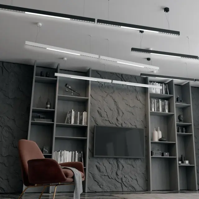 Подвесной светильник Novotech белый матовый, длинный линейный корпус из металла с интегрированным источником света, ракурс 4