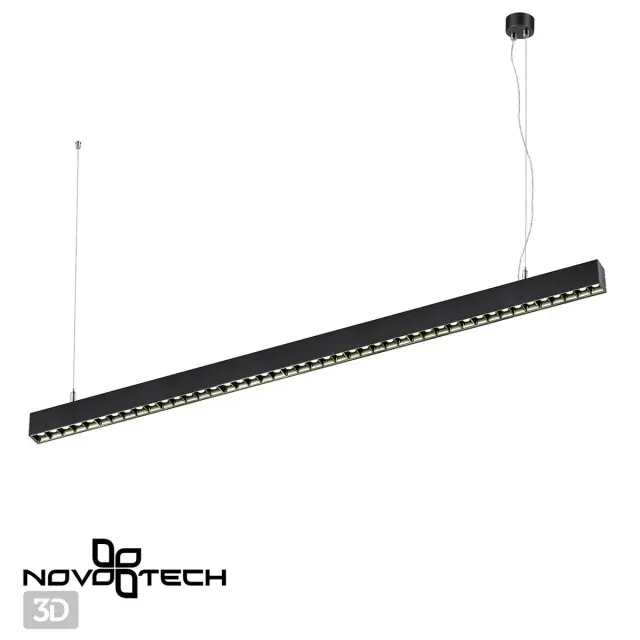 Линейный подвесной светильник Novotech из матового черного металла, минималистичный дизайн, один источник света, ракурс 3