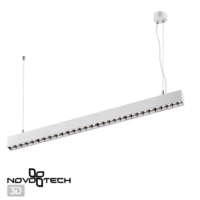 Линейный подвесной светильник Novotech белый матовый из металла со скрытой подсветкой, ракурс 3