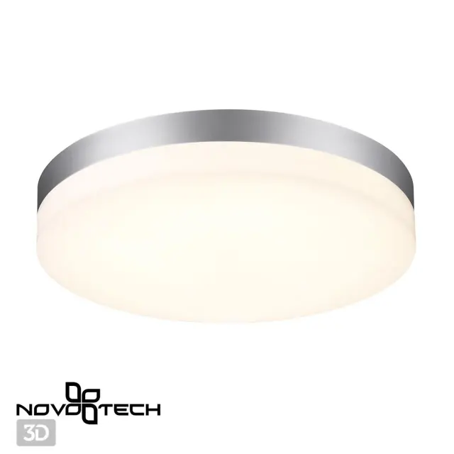 Потолочный уличный светильник Novotech минимализма, белый матовый акрил и глянцевый серебряный ободок, ракурс 3