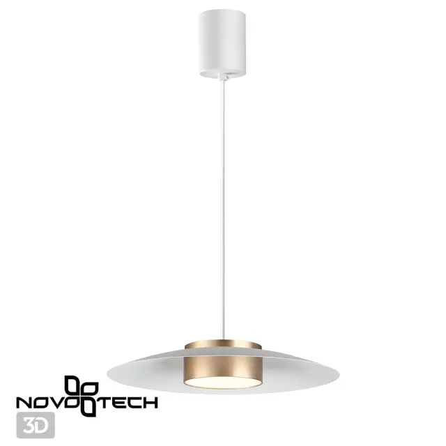 Подвесной светильник Novotech минимализма с широким белым плафоном и золотым ободком, один источник света, ракурс 4