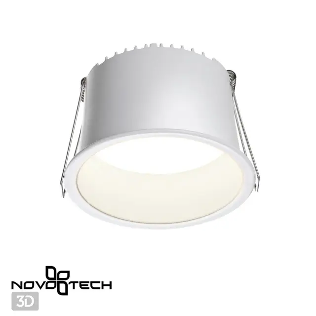 Встраиваемый точечный светильник Novotech белый из матового металла и акрила, минималистичный дизайн, ракурс 4