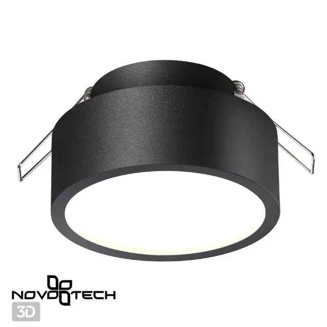 Встраиваемый точечный светильник Novotech матовый черный из металла и акрила, минималистичная форма, ракурс 3