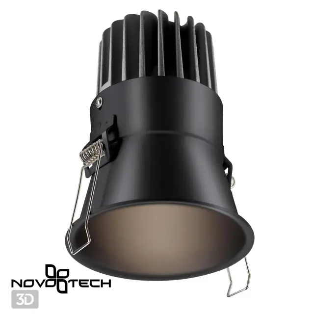 Встраиваемый точечный светильник матовый черный, минималистичный дизайн, один источник света, ракурс 3