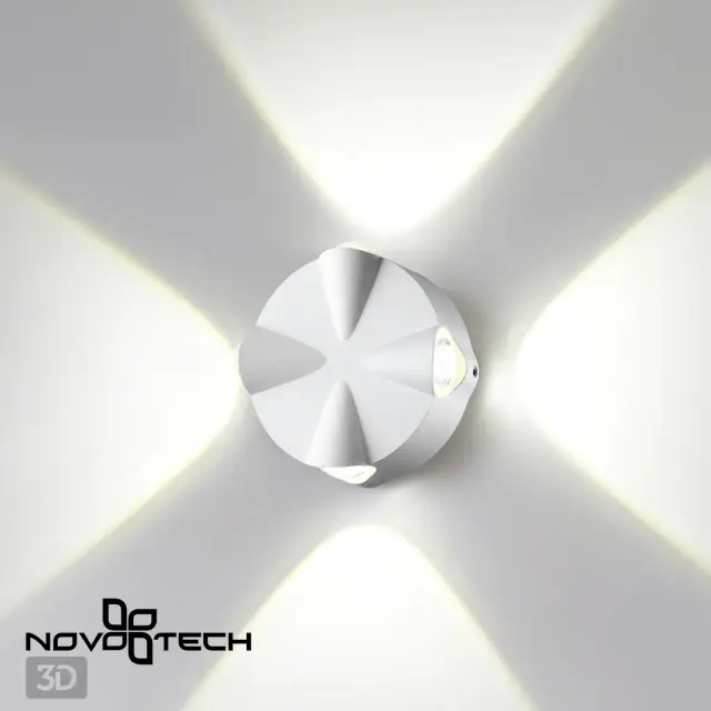 Настенный уличный светильник Novotech белый матовый металл, четыре луча света, минималистичный дизайн, ракурс 5