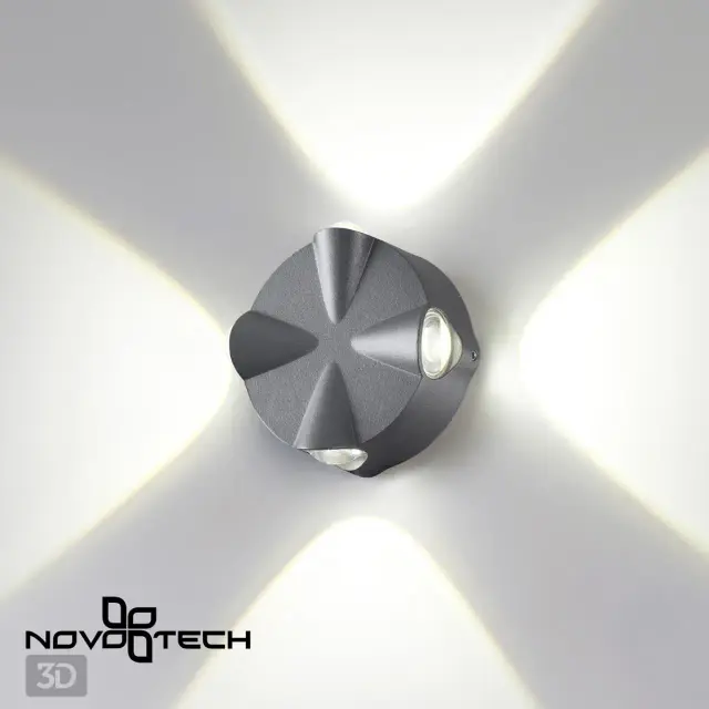 Настенный уличный светильник Novotech серый матовый металл с четырьмя выступающими оптическими линзами, ракурс 5