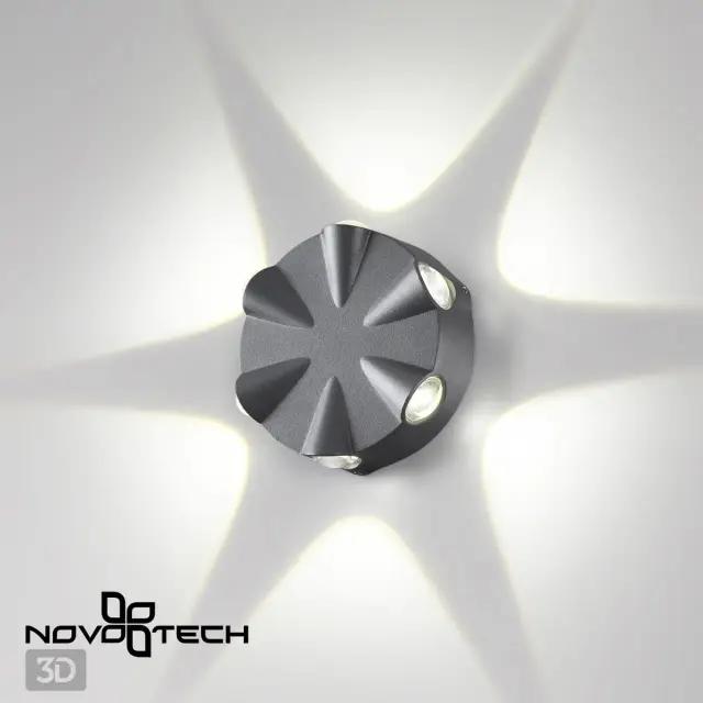 Настенный уличный светильник Novotech в стиле минимализм, 6 серых металлических элементов и матовый серый корпус, ракурс 4