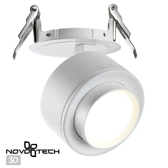 Встраиваемый точечный светильник Novotech белый матовый, диаметр 80 мм, минималистичный дизайн, ракурс 4