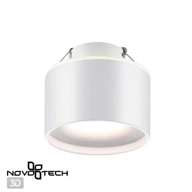Встраиваемый точечный светильник Novotech белый матовый металлический корпус диаметром 99 мм, ракурс 3