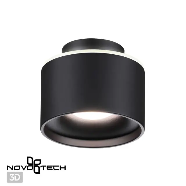 Накладной точечный светильник Novotech матовый черный минимализм с рассеивателем из металла, ракурс 3