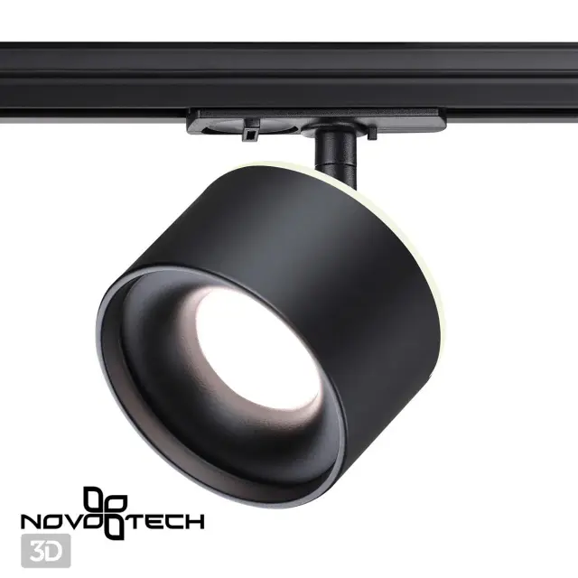 Трековый светильник Novotech матовый черный с плафоном из металла и возможностью настройки цвета света, ракурс 4