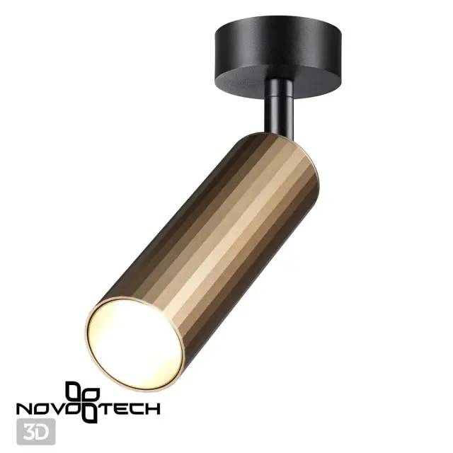 Точечный светильник Novotech матовый черный корпус с цилиндрическим плафоном из бронзы с горизонтальными полосами, ракурс 3