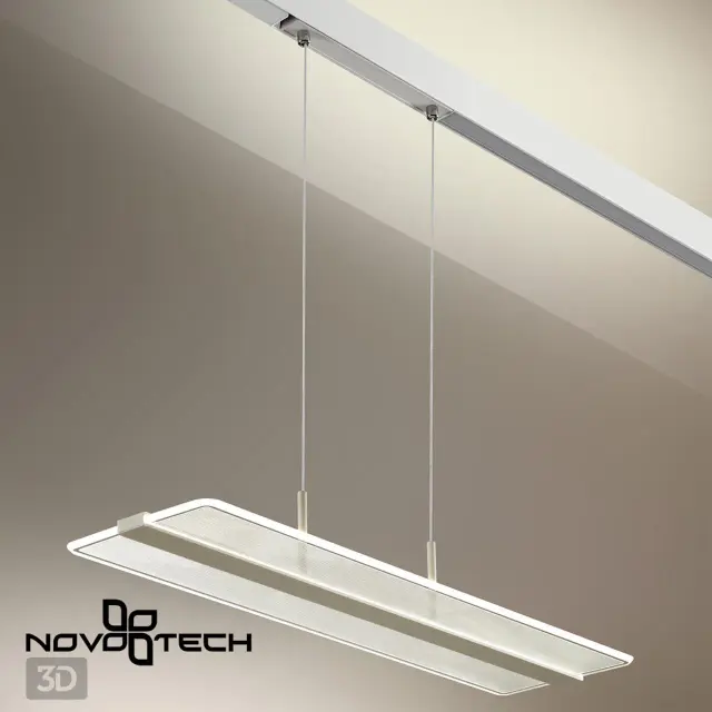 Подвесной трековый светильник Novotech FLUM, белый матовый металл, прозрачный акрил, минималистичная геометрия, ракурс 5