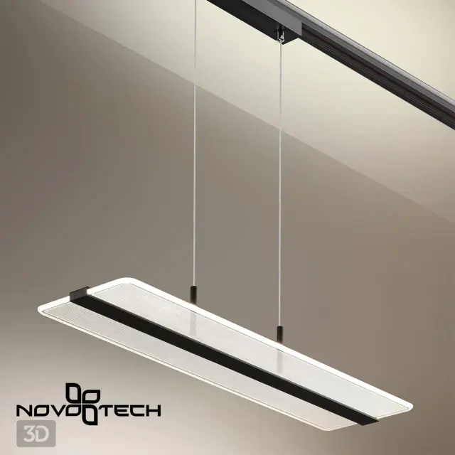 Подвесной трековый светильник Novotech черного матового металла с вытянутым глянцевым акриловым плафоном, ракурс 5