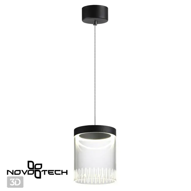 Подвесной светильник Novotech AURA, матовый черный металл и прозрачный глянцевый акриловый цилиндр, ракурс 4