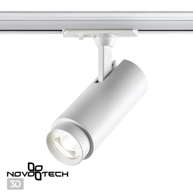 Трековый светильник Novotech матовый белый из металла, регулируемый рассеиватель со светодиодной лампой, ракурс 3