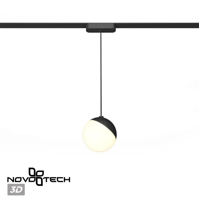 Подвесной светильник Novotech в черно-белом дизайне, белый матовый пластиковый плафон на черной алюминиевой арматуре, ракурс 4