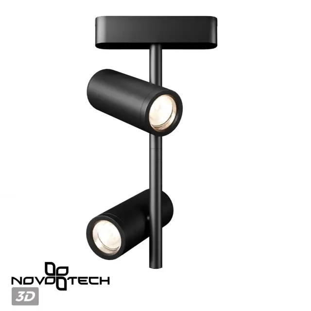 Трековый светильник Novotech в матовом черном цвете с двумя плафонами из алюминия, современный дизайн, ракурс 4