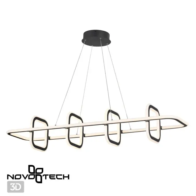 Линейный подвесной светильник Novotech в стиле минимализм, черный металл и матовые белые акриловые плафоны, ракурс 4