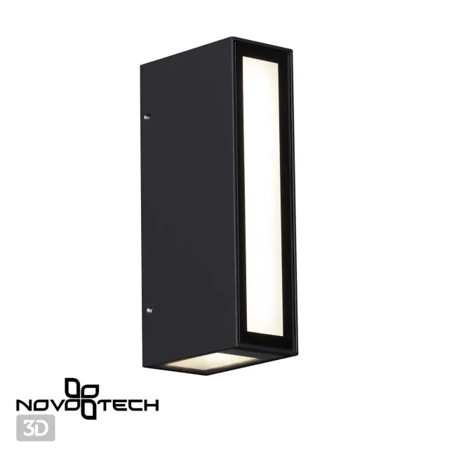 Настенный уличный светильник Novotech с вертикальным белым матовым рассеивателем и черным матовым алюминиевым корпусом, ракурс 5
