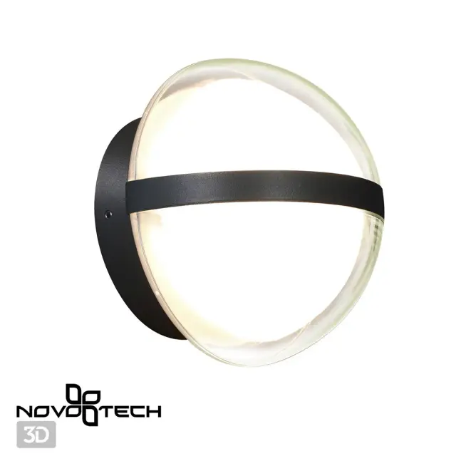Настенный уличный светильник Novotech OPAL с крупным белым пластиковым плафоном и черным матовым алюминиевым корпусом, ракурс 3