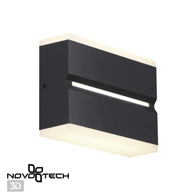 Настенный уличный светильник Novotech, черный корпус из алюминия и белый матовый пластиковый плафон, ракурс 3