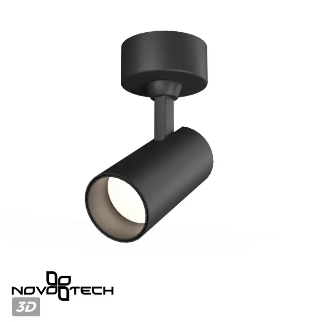 Накладной точечный светильник Novotech в матовом черном алюминии со строгим силуэтом и поворотным плафоном, ракурс 3