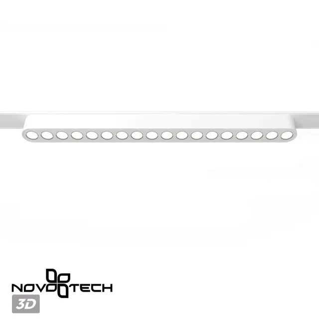 Трековый светильник Novotech белого цвета с серией круглых плафонов на алюминиевой матовой арматуре, ракурс 4