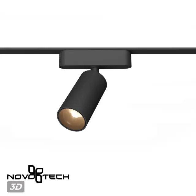 Направленный трековый светильник Novotech матовый черный, прямоугольный корпус и конический плафон, ракурс 4