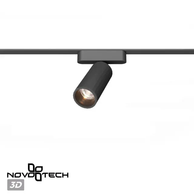 Трековый светильник Novotech матовый черный, минималистичный дизайн, один источник света на алюминиевом корпусе, ракурс 4
