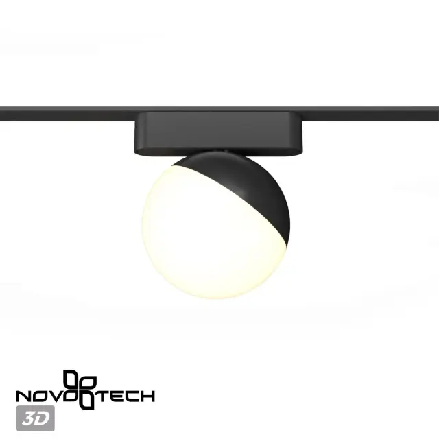 Трековый светильник Novotech матово-черный с полукруглым плафоном, минималистичный дизайн для монтажа на шину, ракурс 4