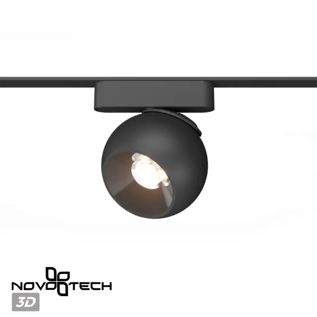 Трековый светильник Novotech матовый черный, алюминиевый корпус и направленный плафон из металла и пластика, ракурс 4