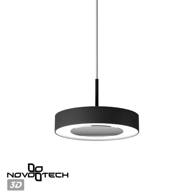 Подвесной светильник Novotech в стиле минимализм, черный алюминиевый корпус и круглый белый зеркальный плафон, ракурс 3