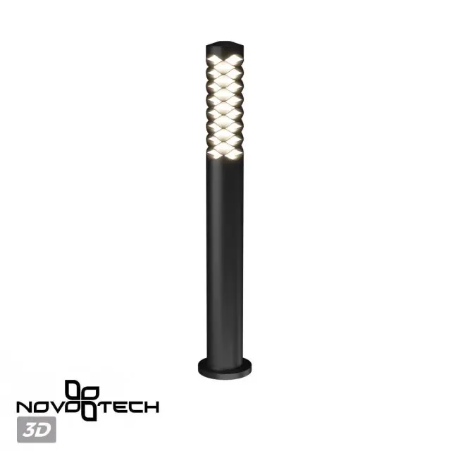 Наземный уличный светильник Novotech черного цвета с вертикальным декоративным рельефом, корпус из матового алюминия, ракурс 4