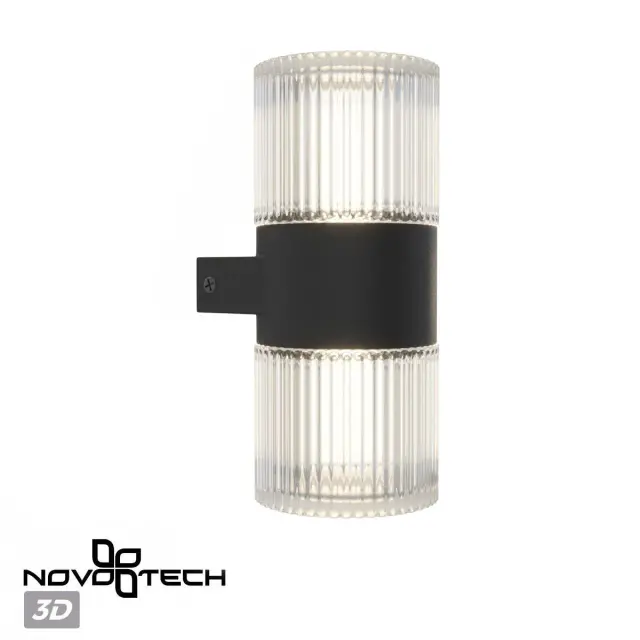 Настенный уличный светильник Novotech с цилиндрическим плафоном из прозрачного рельефного стекла и матовым черным, ракурс 3