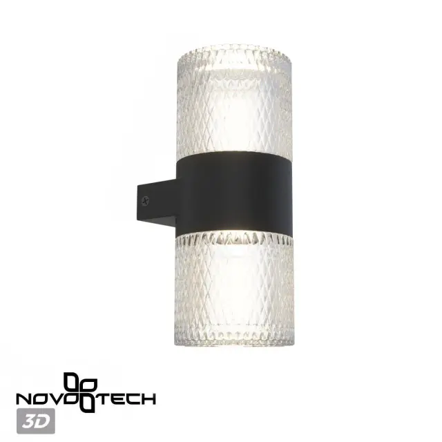 Настенный уличный светильник Novotech ESTIMA, черный алюминий и прозрачное рельефное стекло, ракурс 3