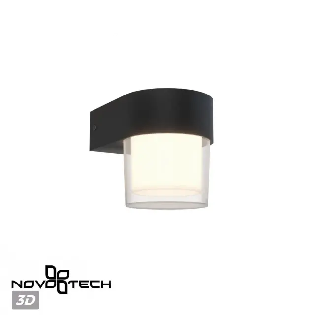 Настенный уличный светильник Novotech, черный корпус из матового пластика и прозрачный пластиковый рассеиватель, ракурс 3