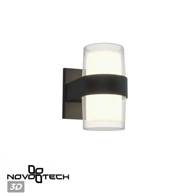 Настенный уличный светильник Novotech черного матового пластика с вертикальным прозрачным рассеивателем, ракурс 3