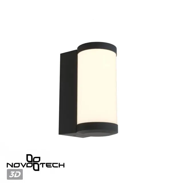 Настенный уличный светильник Novotech, черный корпус, белый матовый пластиковый плафон, минималистичный дизайн, ракурс 3