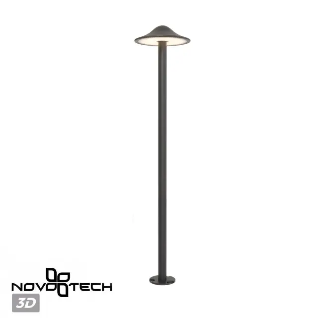 Уличный светильник Novotech FUNG, черный матовый металл, высокий корпус с грибовидным плафоном, ракурс 4