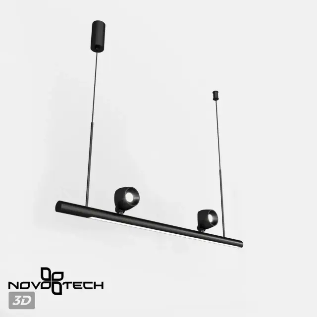 Подвесной светильник Novotech черного матового цвета в минималистичном дизайне с двумя линейными плафонами, ракурс 5