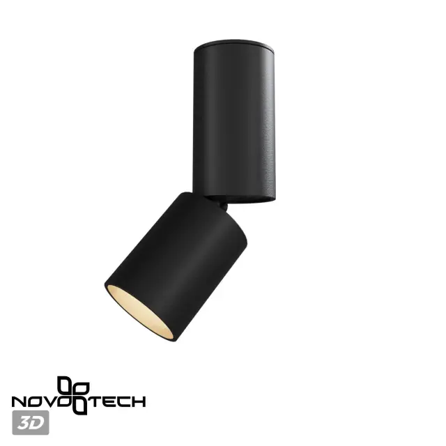 Накладной точечный светильник Novotech в минималистичном стиле, черный матовый корпус, цилиндрильная форма, ракурс 6