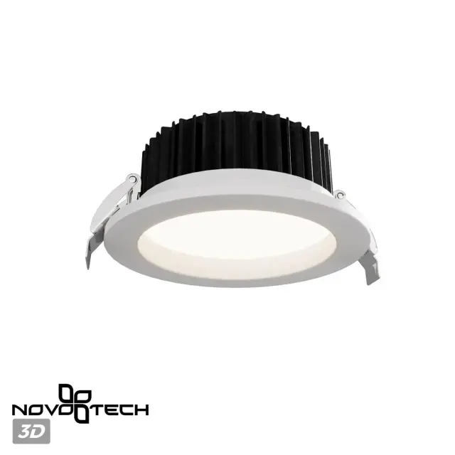 Встраиваемый точечный светильник Novotech, белый матовый пластиковый рассеиватель, алюминиевый корпус, минималистичный, ракурс 5