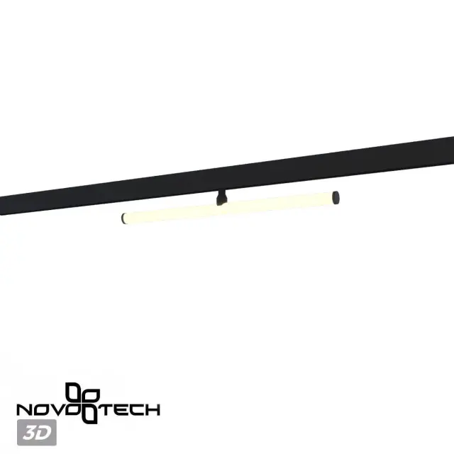 Трековый светильник Novotech матовый черный с длинным белым пластиковым плафоном, поворотный механизм, ракурс 6