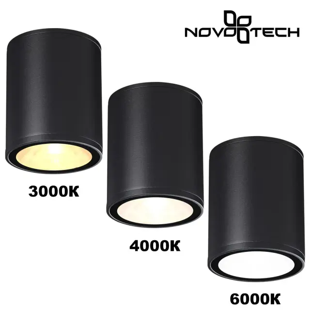 Матовый черный потолочный уличный светильник Novotech цилиндрической формы, минималистичный дизайн, ракурс 2